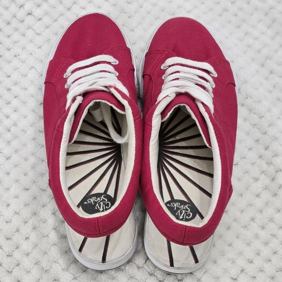 City Sneaks 90s Y2K Slingback Sz 7.5 Red White Canvas Lace Up Chunky Shoes - Picture 5 of 8